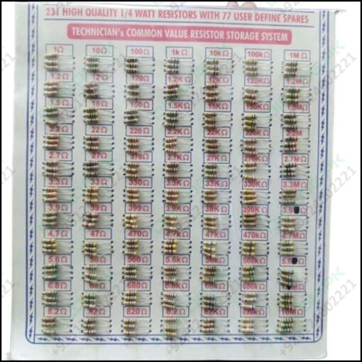 231 Pcs Mix Resistor 1/4 Watt With 77 User Define Spares