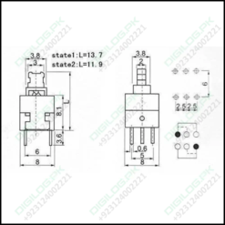 6 Pin Push Lock Button 7x7 Pcb Mount Dpdt Switch