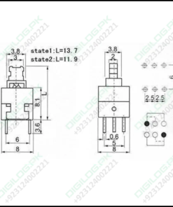 6 Pin Push Lock Button 7x7 Pcb Mount Dpdt Switch