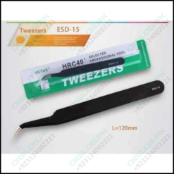 Black Vetus Tweezer Hrc40 Antistatic Stainless Steel Esd 15