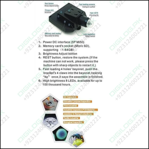 Digital Microscope 4.3in Hd Led 3.6mp 1-600x Continuous