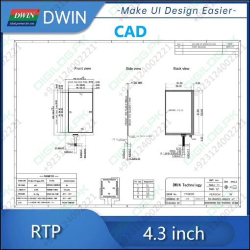 DWIN 4.3 Inch 4 Wire Resistive Touch Panel YF04303