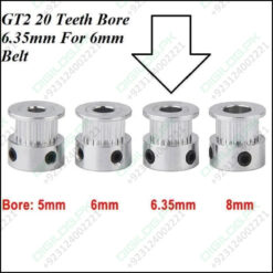 GT2 20 Teeth Timing Pulley Bore 6.35mm Shaft Aluminum for