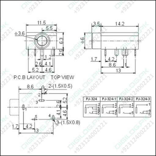 Pj-324 Pcb Mount Female Audio Connector Dip Stereo Headphone